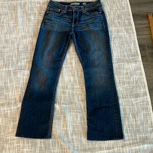 BKE Harper Jeans Womens Boot Cut Stretch Dark Wash Blue Whiskered Denim Boho. #2